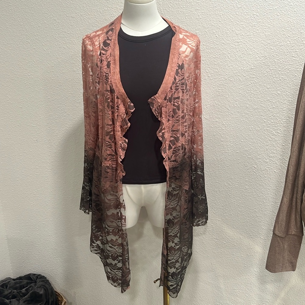 Voice of California aka Vocal lace, and suede cardigan